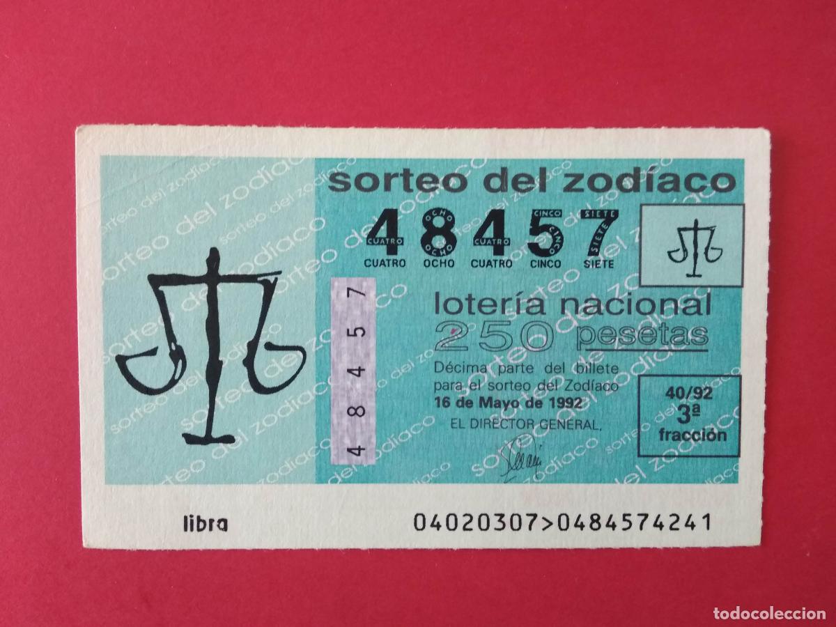 Loter&iacute;a nacional: DECIMO DE LOTERIA NACIONAL A&Ntilde;O 1992 SORTEO DEL ZODIACO N&ordm; 40 LIBRA