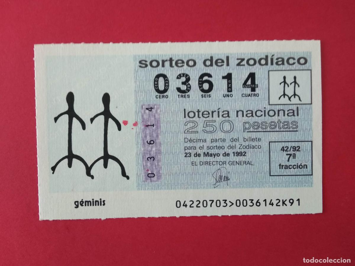 Loter&iacute;a nacional: DECIMO DE LOTERIA NACIONAL A&Ntilde;O 1992 SORTEO DEL ZODIACO N&ordm; 42 PISCIS