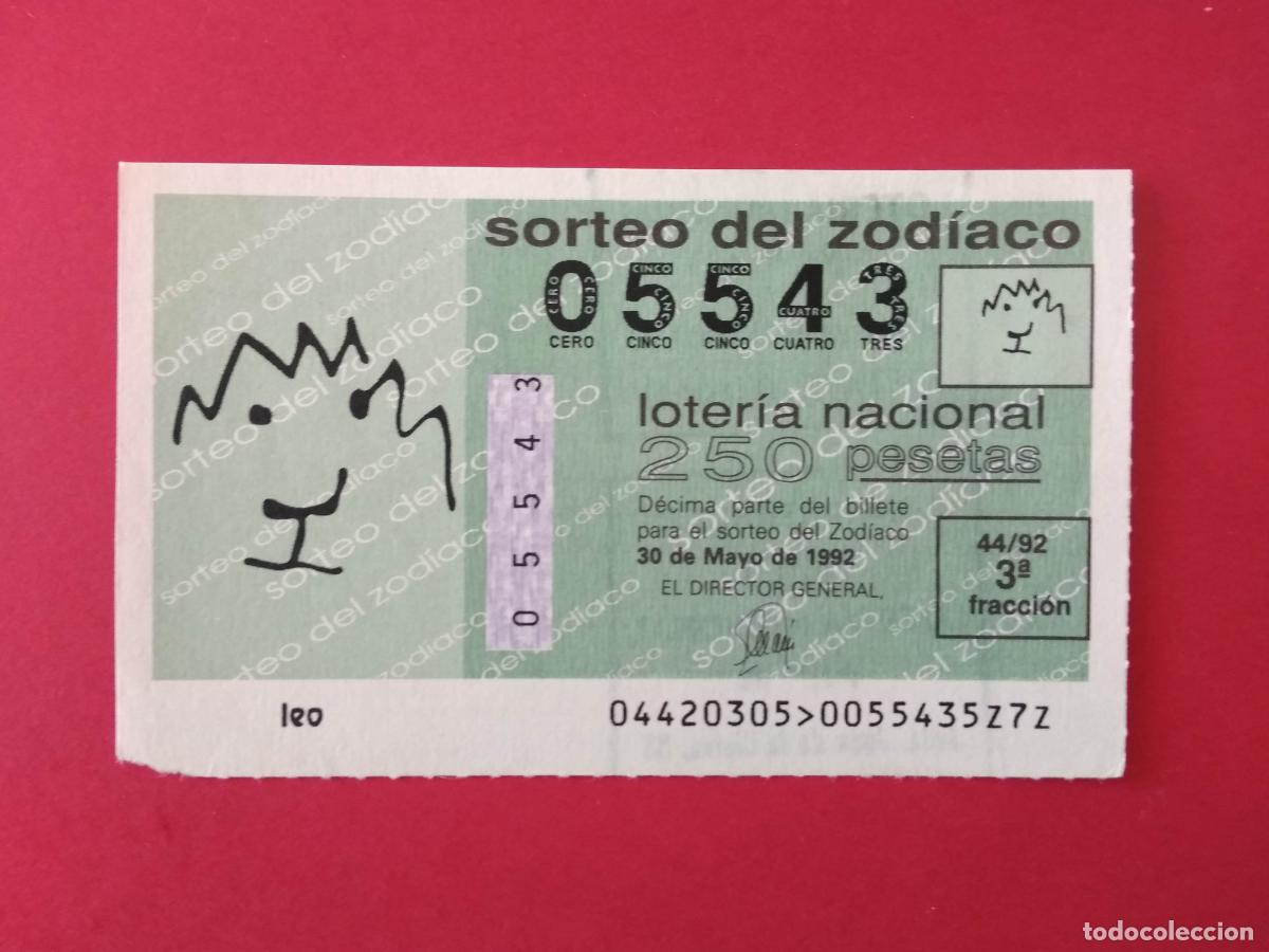 Loter&iacute;a nacional: DECIMO DE LOTERIA NACIONAL A&Ntilde;O 1992 SORTEO DEL ZODIACO N&ordm; 44 LEO