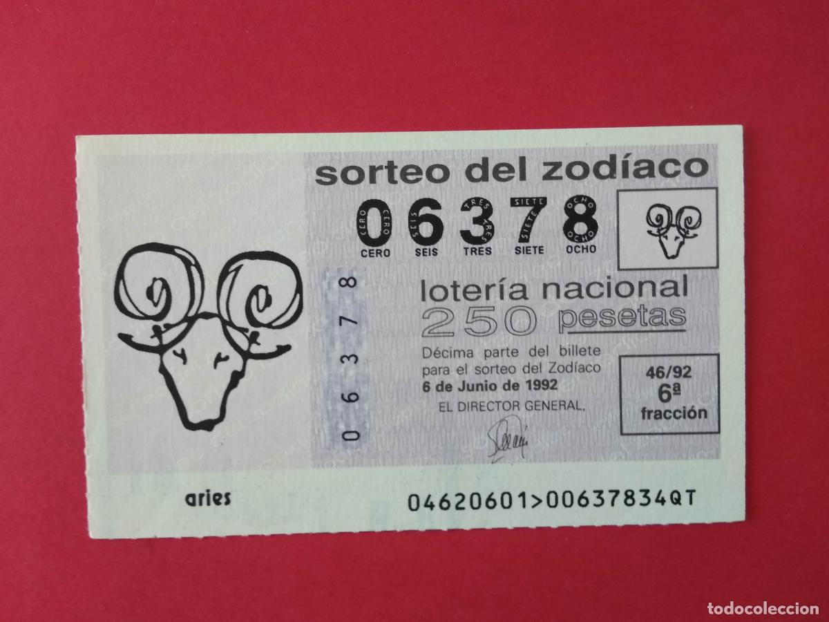 Loter&iacute;a nacional: DECIMO DE LOTERIA NACIONAL A&Ntilde;O 1992 SORTEO DEL ZODIACO N&ordm; 46 ARIES