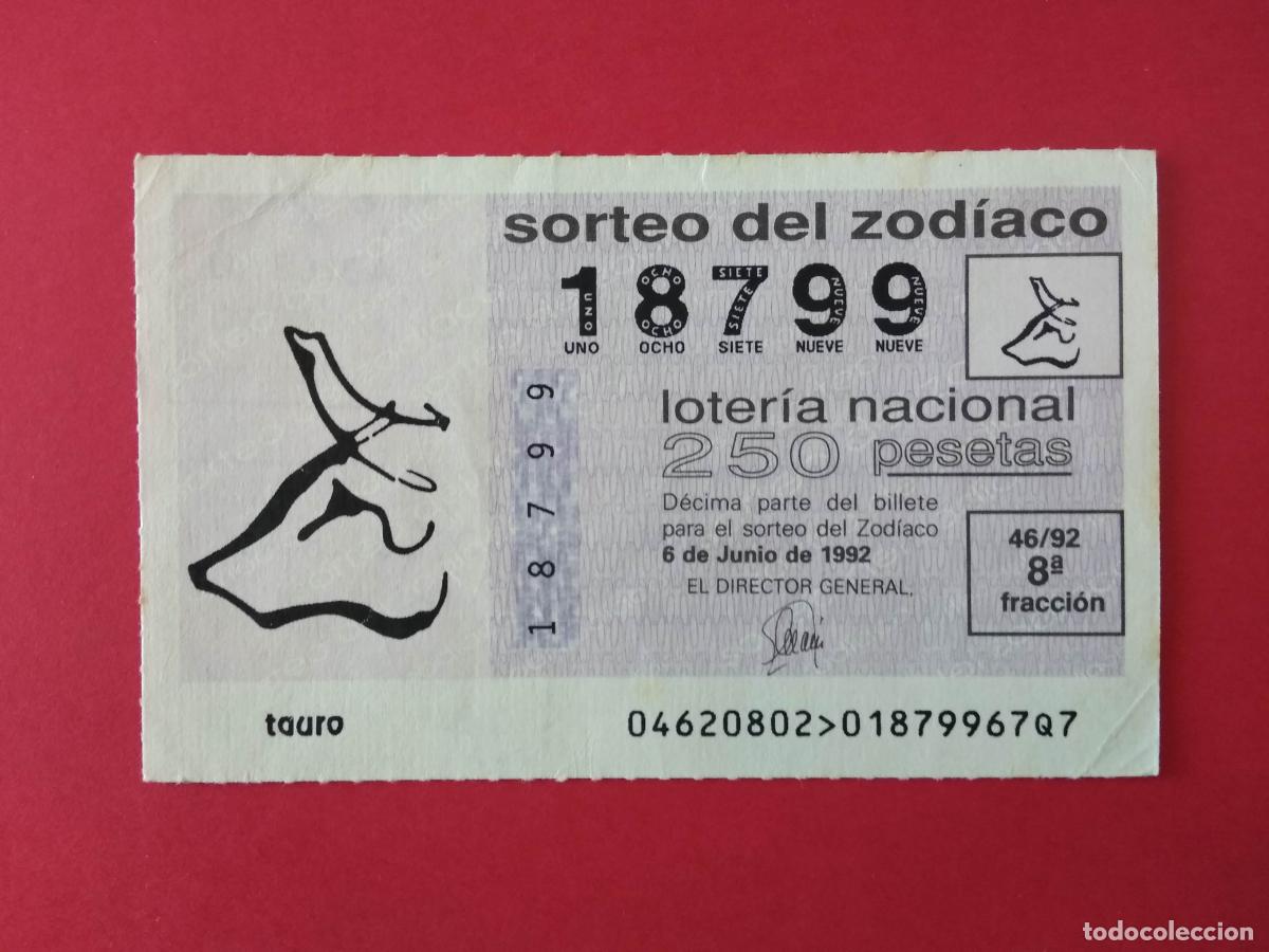 Loter&iacute;a nacional: DECIMO DE LOTERIA NACIONAL A&Ntilde;O 1992 SORTEO DEL ZODIACO N&ordm; 46 TAURO