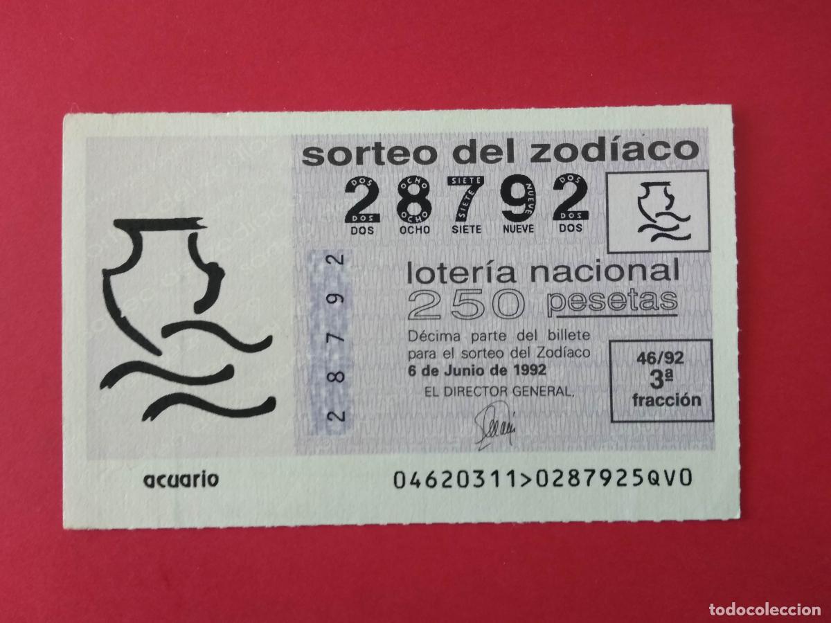 Loterie Nationale: DECIMO DE LOTERIA NACIONAL A&Ntilde;O 1992 SORTEO DEL ZODIACO N&ordm; 46 ACUARIO