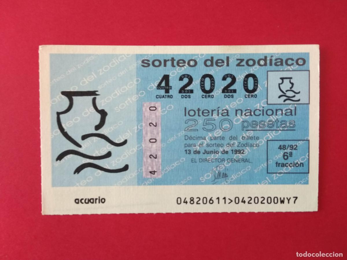 Loterie Nationale: DECIMO DE LOTERIA NACIONAL A&Ntilde;O 1992 SORTEO DEL ZODIACO N&ordm; 48 ACUARIO