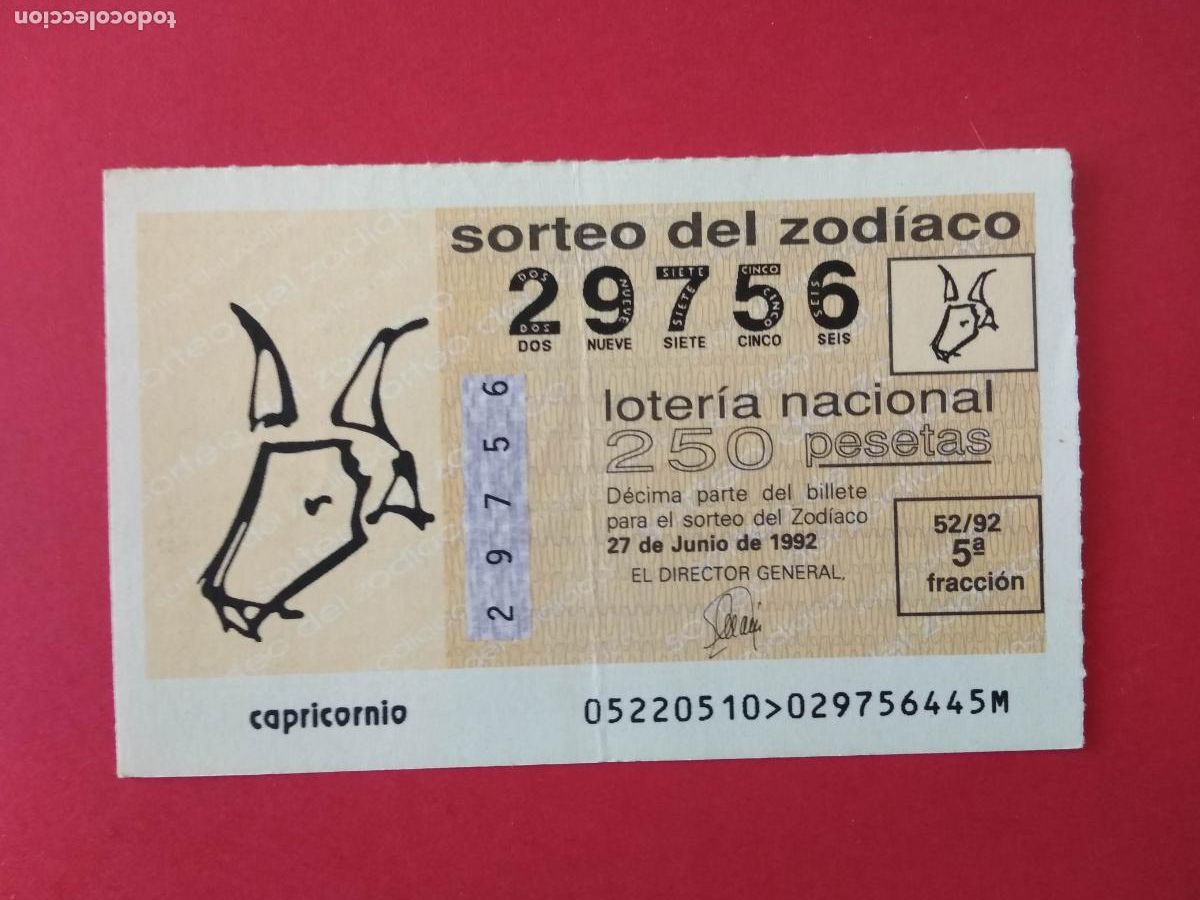 Loterie Nationale: DECIMO DE LOTERIA NACIONAL A&Ntilde;O 1992 SORTEO DEL ZODIACO N&ordm; 52 CAPRICORNIO