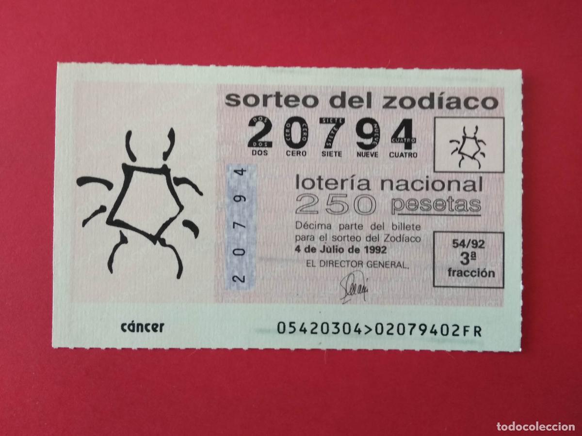 National Spanish Lottery: DECIMO DE LOTERIA NACIONAL A&Ntilde;O 1992 SORTEO DEL ZODIACO N&ordm; 54 CANCER