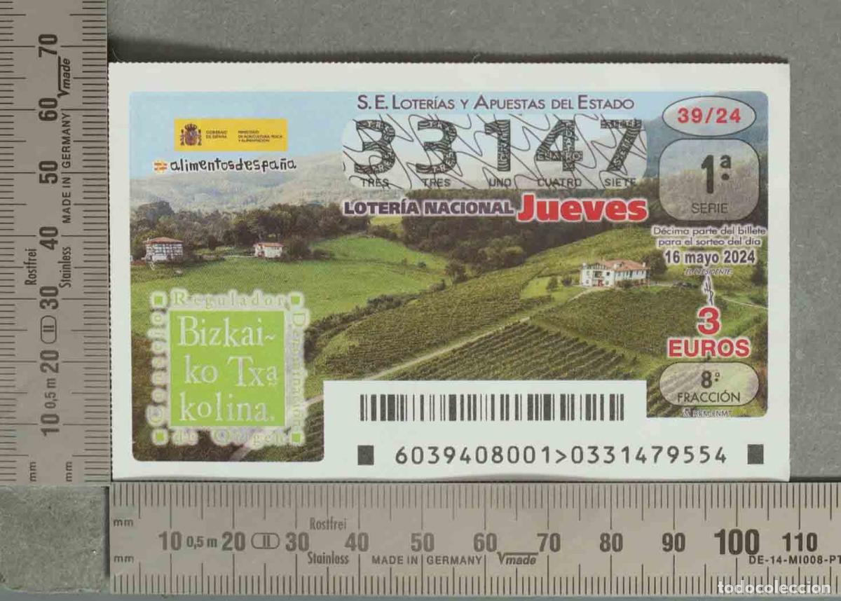 Loterie Nationale: DECIMO LOTERIA. Loter&iacute;a Nacional Jueves - Bizkaiko Txakolina 2024
