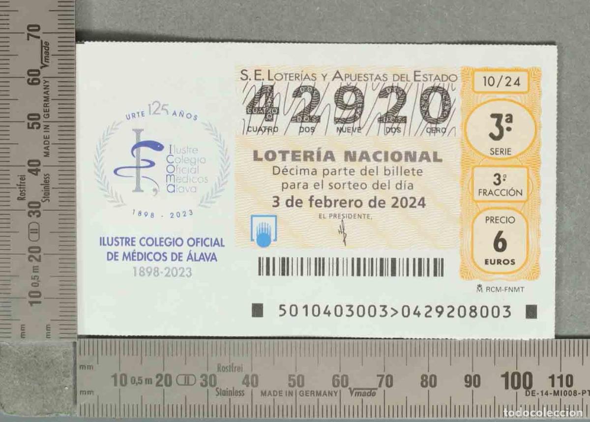 Loterie Nationale: DECIMO LOTERIA. Nacional - &Aacute;lava Ilustre Colegio Oficial M&eacute;dicos 3 de febrero de 2024