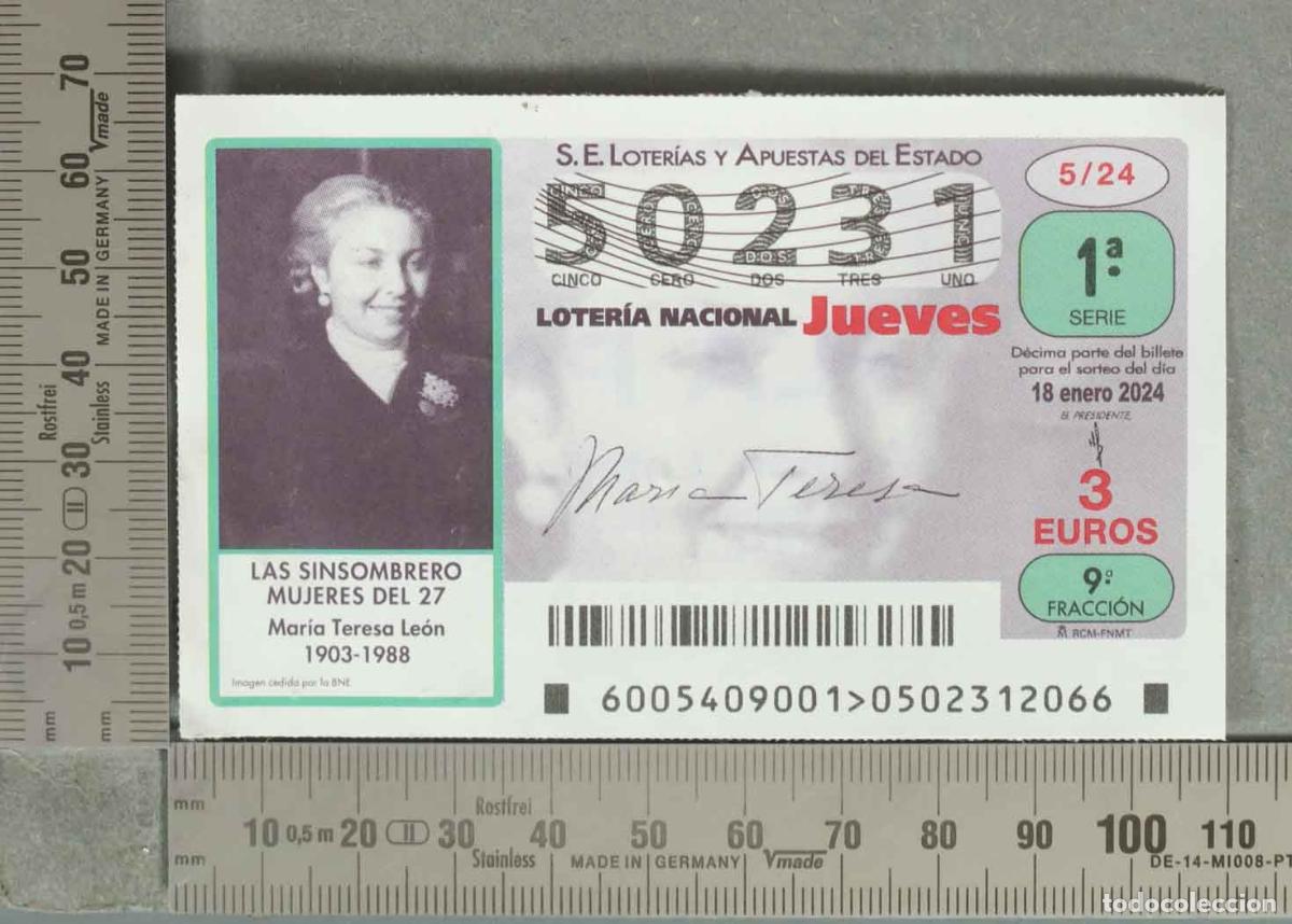 Loterie Nationale: DECIMO LOTERIA. Las Sinsombrero Mujeres del 27 - Mar&iacute;a Teresa Le&oacute;n 18 ENERO 2024