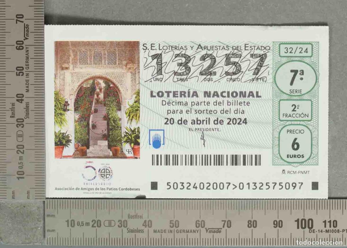 Loter&iacute;a nacional: DECIMO LOTERIA. Loter&iacute;a Nacional - D&eacute;cima parte del billete - 20 de abril de 2024