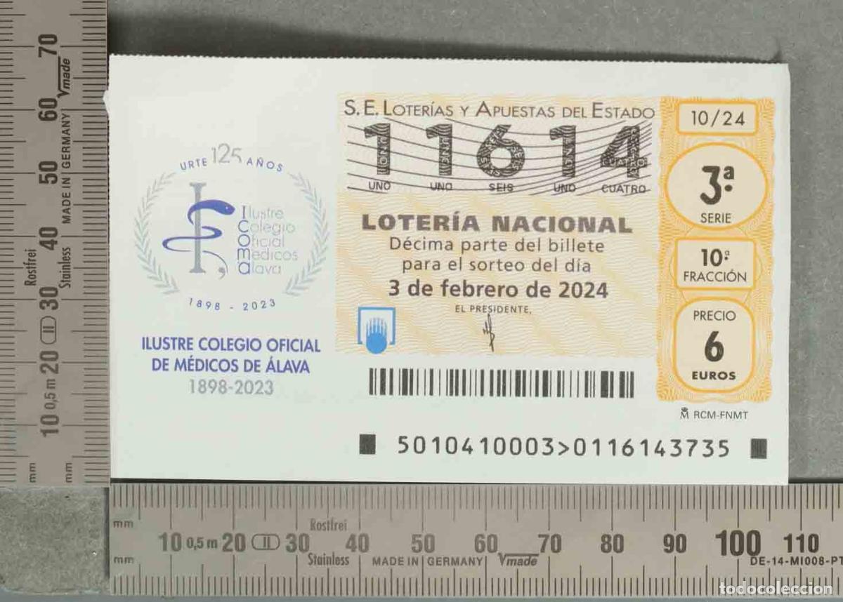 Loter&iacute;a nacional: DECIMO LOTERIA. Ilustre Colegio Oficial de Medicos de Alava - Urte 125 3 de febrero de 2024