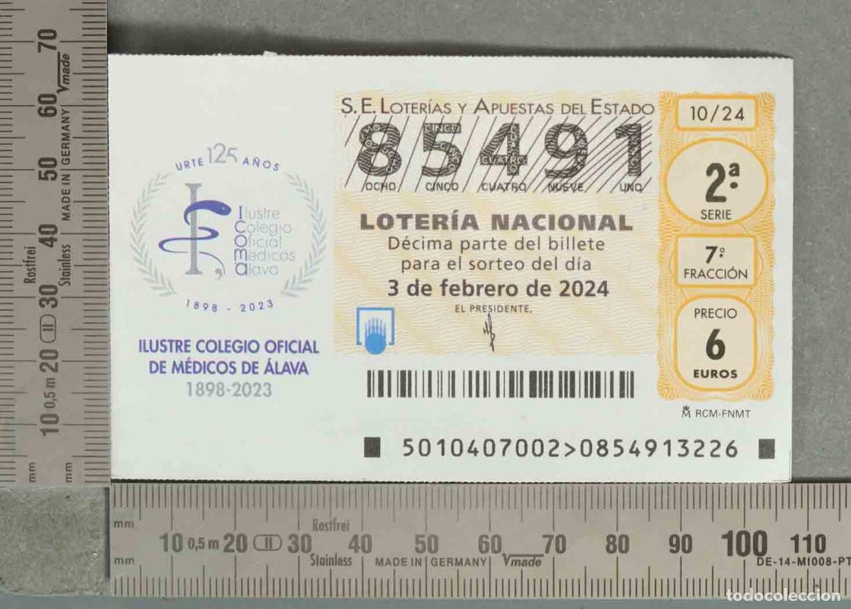 Loter&iacute;a nacional: DECIMO LOTERIA. &Aacute;lava Ilustre Colegio Oficial M&eacute;dicos 3 de febrero de 2024