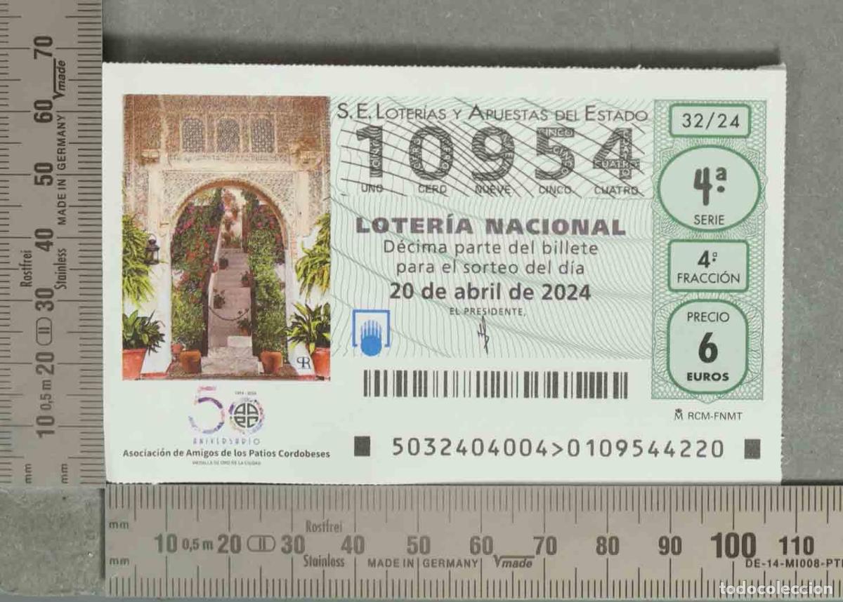 Loter&iacute;a nacional: DECIMO LOTERIA. D&eacute;cimo de la Asociaci&oacute;n de Amigos de los Patios Cordobeses 20 de abril de 2024