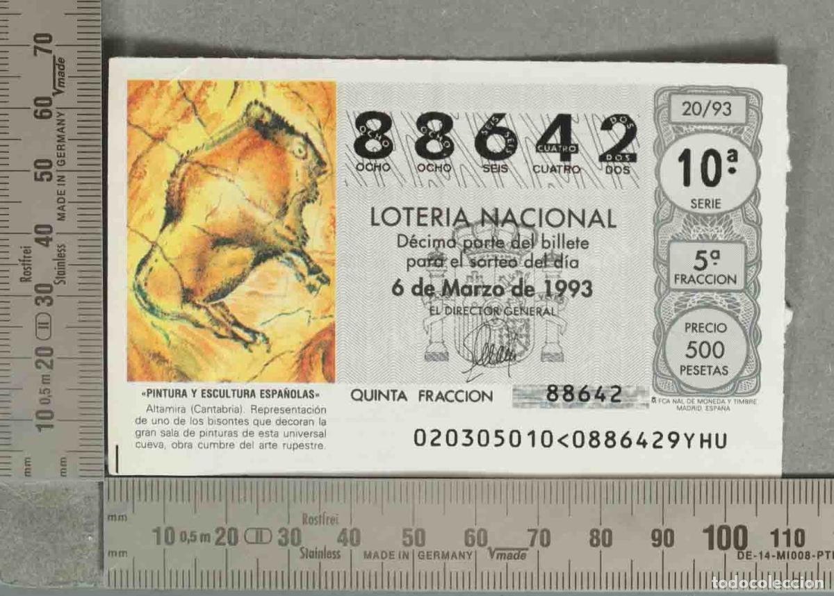 Loter&iacute;a nacional: DECIMO LOTERIA. D&eacute;cimo de Loter&iacute;a Nacional - Espa&ntilde;a - S&aacute;bado 6 de Marzo - 1993 ALTAMIRA