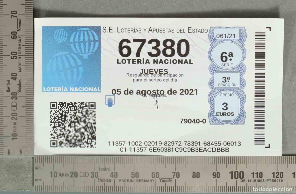 Loter&iacute;a nacional: DECIMO LOTERIA. 5 AGO 2021.
