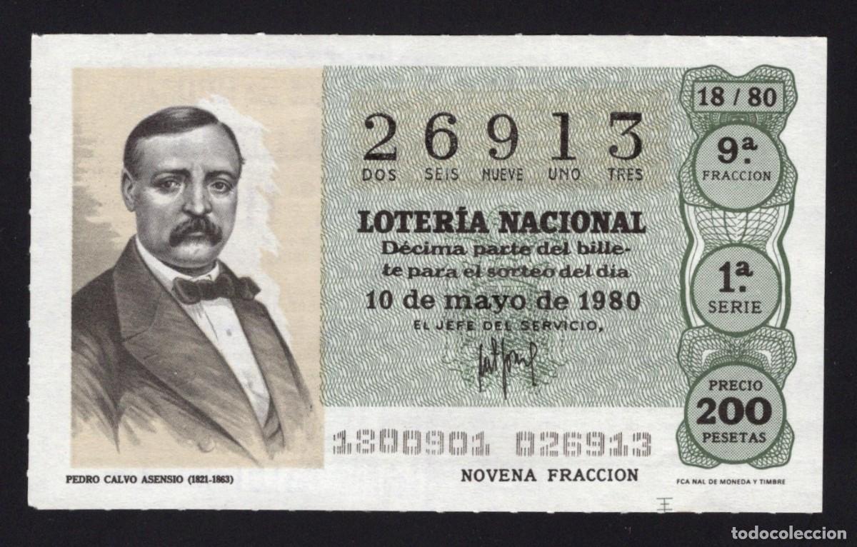 Loter&iacute;a nacional: L. Nacional 10 Mayo 1980. Pedro Calvo Asensio. N&ordm; 26913. Admon 111. Madrid.