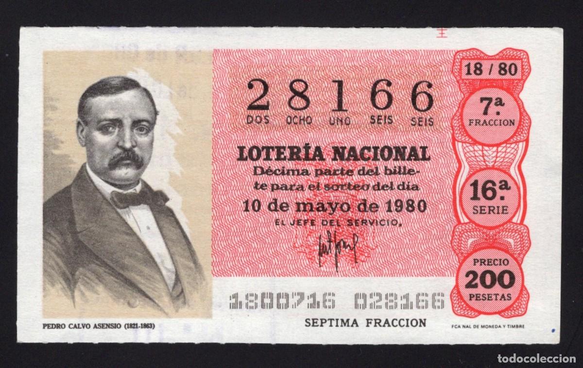 Loter&iacute;a nacional: L. Nacional 10 Mayo 1980. Pedro Calvo Asensio. N&ordm; 28166. Admon 111. Madrid.