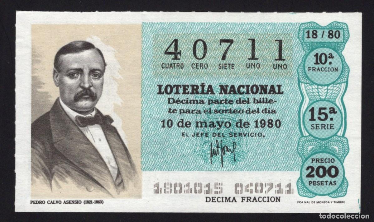 Loter&iacute;a nacional: L. Nacional 10 Mayo 1980. Pedro Calvo Asensio. N&ordm; 40711. Hermana Do&ntilde;a Manolita. Madrid. Desaparecida