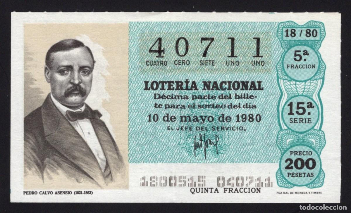 Loter&iacute;a nacional: L. Nacional 10 Mayo de 1980. Pedro Calvo. n&ordm; 40711. Admon. Hermana Do&ntilde;a Manolita. Madrid. Desapareci