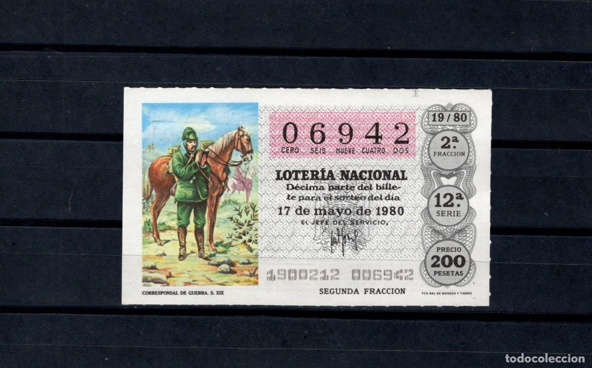 Loter&iacute;a nacional: L. Nacional 17 Mayo 1980. Corresponsal Guerra. n&ordm; 06942. Admon. n&ordm; 53. Madrid. Desaparecida.