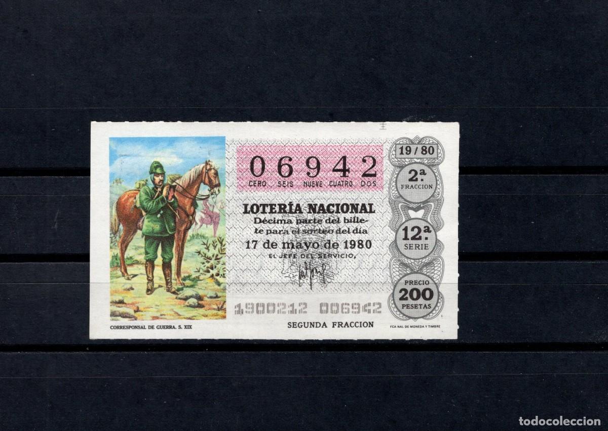 Loter&iacute;a nacional: L. Nacional 17 Mayo 1980. Corresponsal Guerra. n&ordm; 06942. Admon. n&ordm; 53. Madrid. Desaparecida.