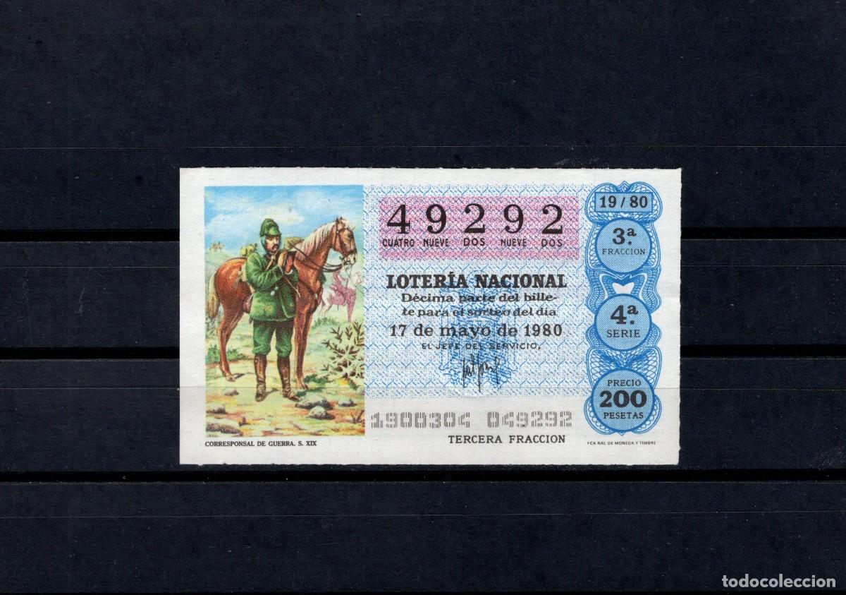 Loter&iacute;a nacional: L. Nacional 17 Mayo 1980. Corresponsal Guerra. n&ordm; 49292. Administraci&oacute;n 1. Salamanca. Desaparecida.