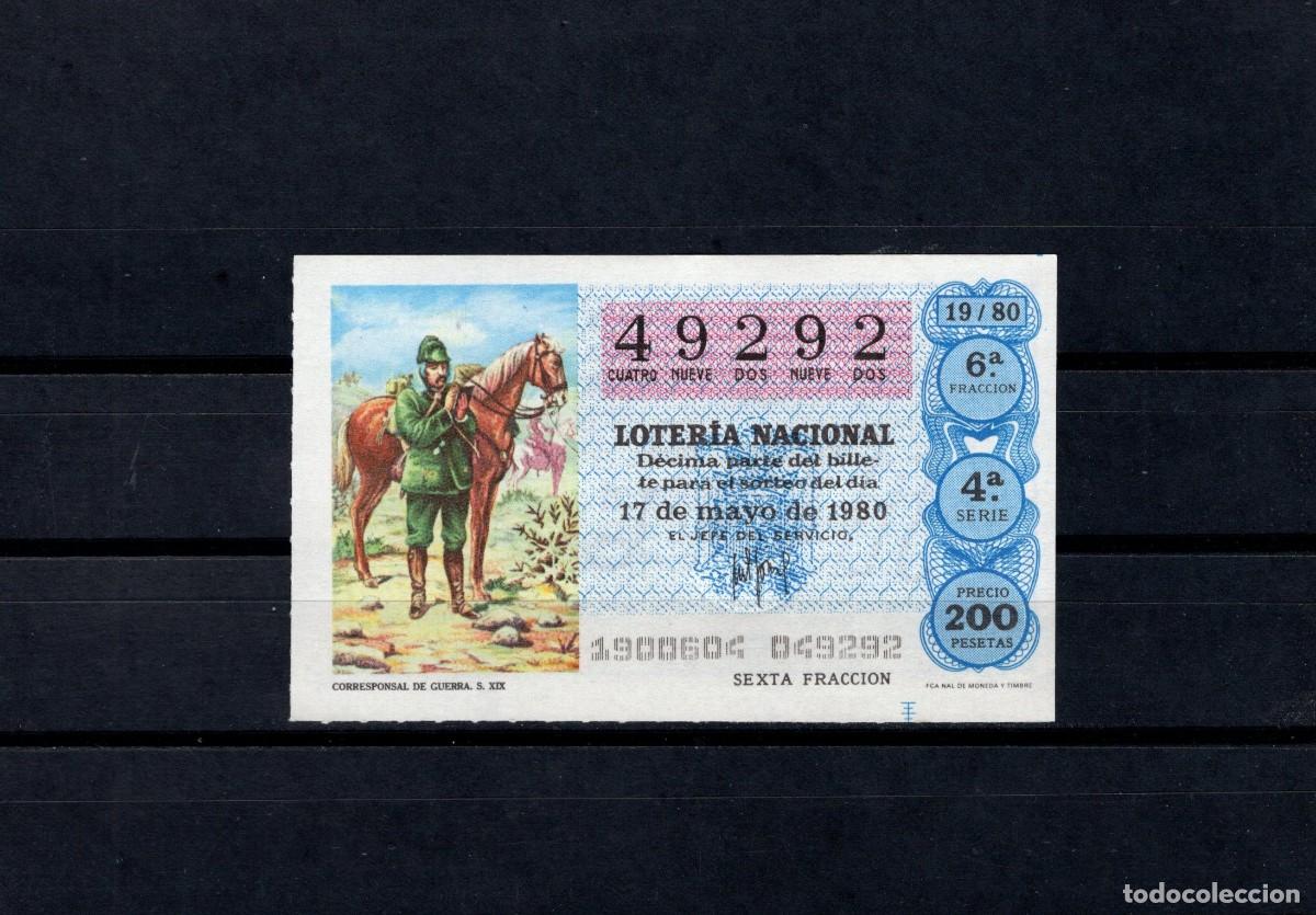 Loter&iacute;a nacional: L. Nacional 17 Mayo 1980. Corresponsal Guerra. n&ordm; 49292. Administraci&oacute;n 1. Salamanca. Desaparecida.