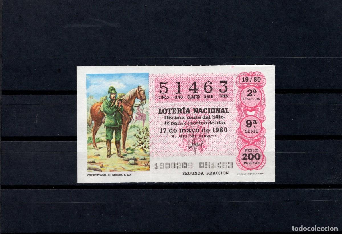Loter&iacute;a nacional: L. Nacional 17 Mayo 1980. Corresponsal de Guerra. N&ordm; 51463. Admon 12 Conchita. Madrid. Desaparecida.
