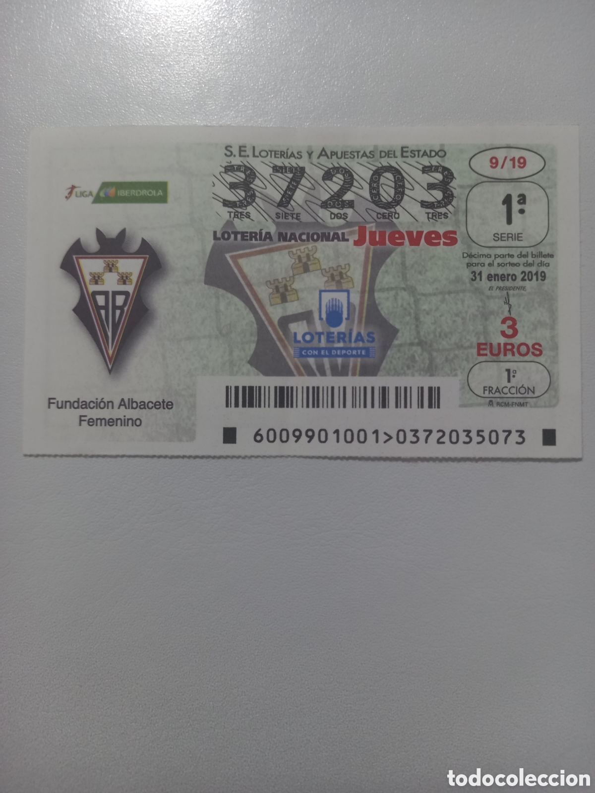 Loter&iacute;a nacional: LOTER&Iacute;A 31 ENERO 2019 - FUNDACI&Oacute;N ALBACETE FEMENINO, LIGA IBERDROLA