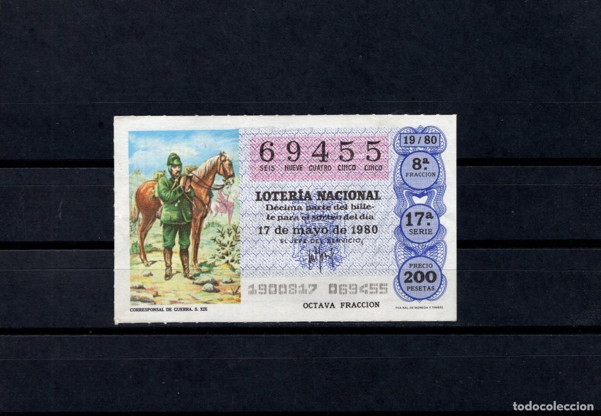 Loter&iacute;a nacional: L. Nacional 17 Mayo 1980. Corresponsal de Guerra. N&ordm; 69455. Admon 68. Madrid. Desaparecida.