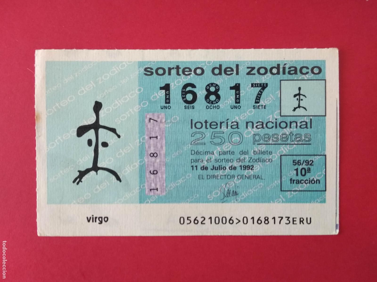 Loter&iacute;a nacional: DECIMO DE LOTERIA NACIONAL A&Ntilde;O 1992 SORTEO DEL ZODIACO N&ordm; 56 VIRGO