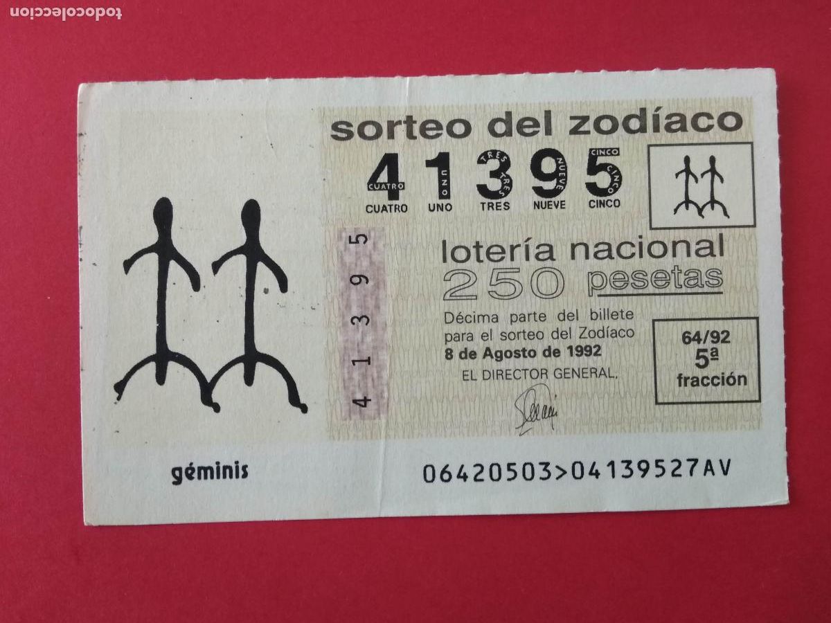 Lotteria Nationale Spagnola: DECIMO DE LOTERIA NACIONAL A&Ntilde;O 1992 SORTEO DEL ZODIACO N&ordm; 64 GEMINIS