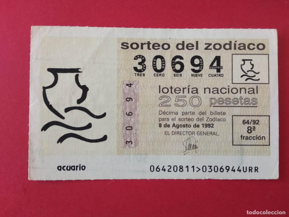 Lotteria Nationale Spagnola: DECIMO DE LOTERIA NACIONAL A&Ntilde;O 1992 SORTEO DEL ZODIACO N&ordm; 64 ACUARIO