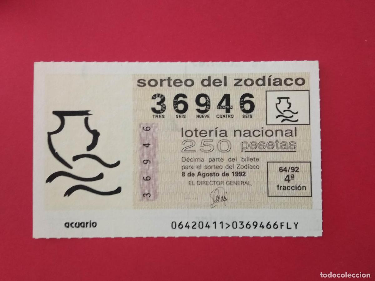 Lotteria Nationale Spagnola: DECIMO DE LOTERIA NACIONAL A&Ntilde;O 1992 SORTEO DEL ZODIACO N&ordm; 64 ACUARIO