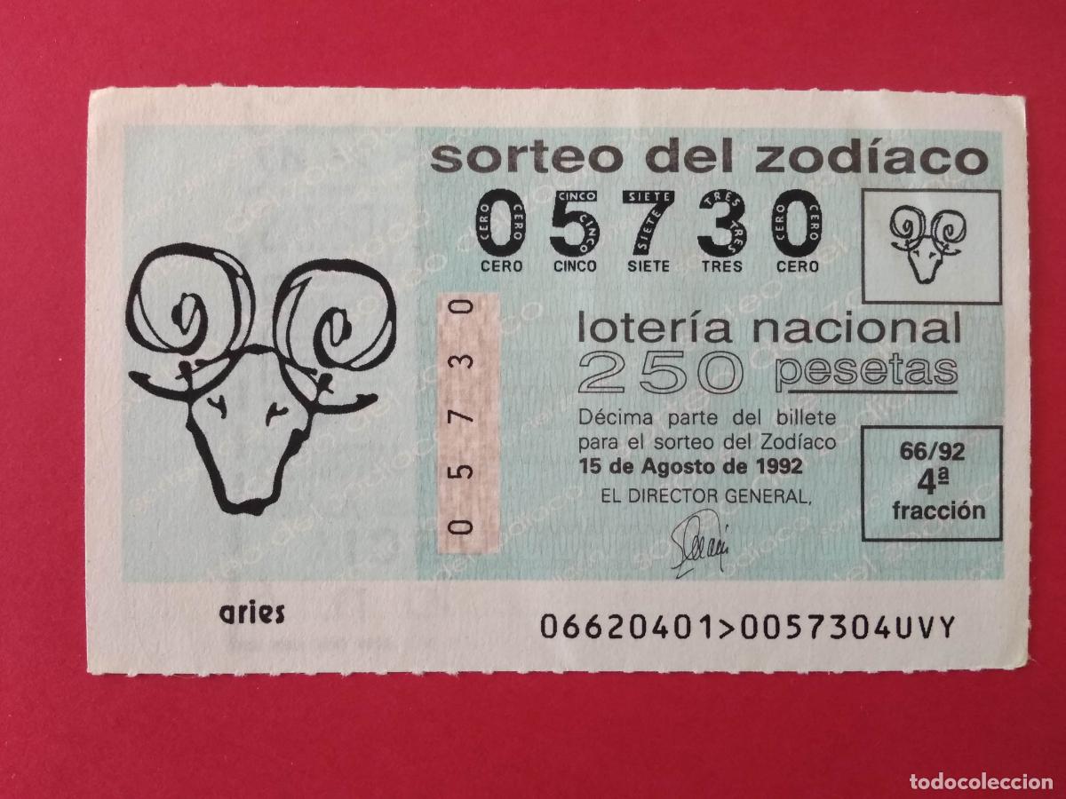 Lotteria Nationale Spagnola: DECIMO DE LOTERIA NACIONAL A&Ntilde;O 1992 SORTEO DEL ZODIACO N&ordm; 66 ARIES