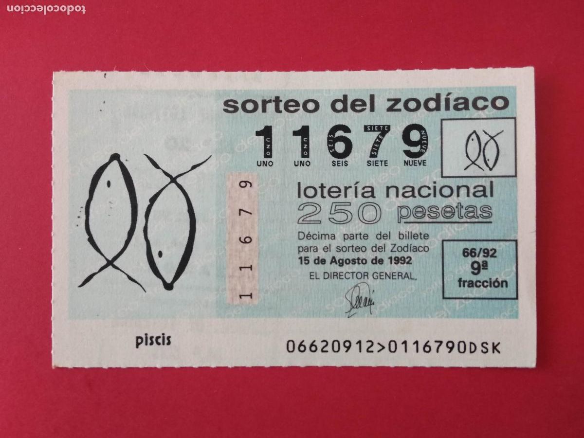 Loter&iacute;a nacional: DECIMO DE LOTERIA NACIONAL A&Ntilde;O 1992 SORTEO DEL ZODIACO N&ordm; 66 PISCIS