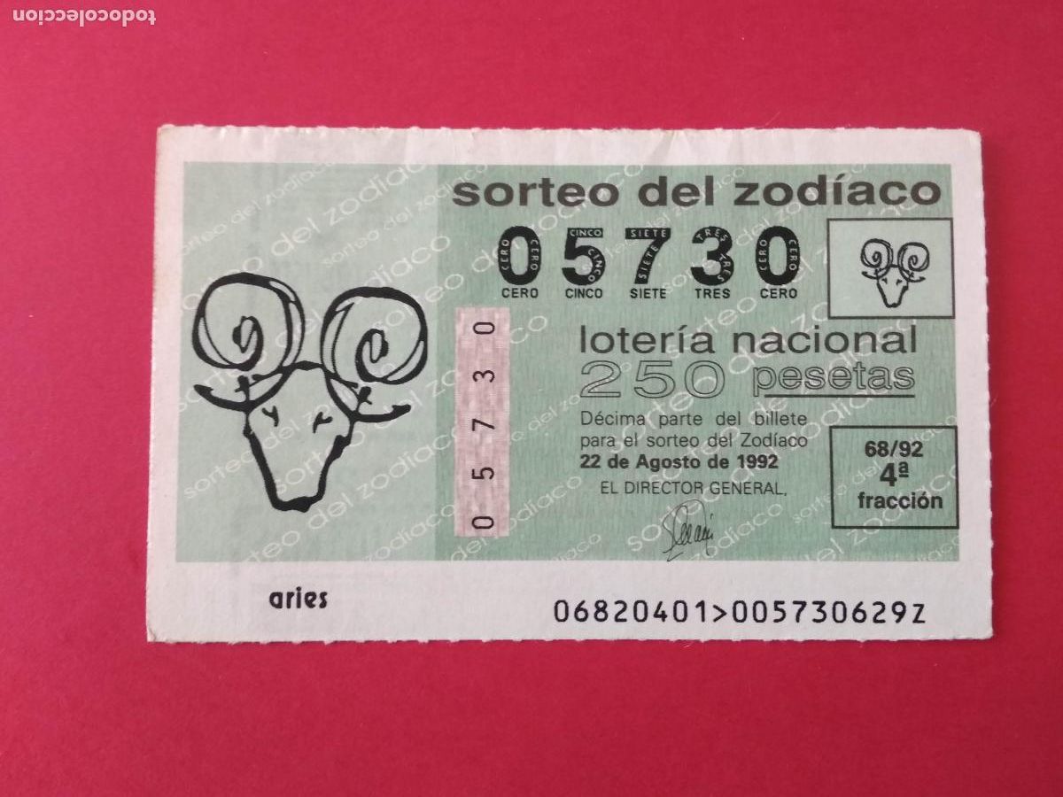 Loter&iacute;a nacional: DECIMO DE LOTERIA NACIONAL A&Ntilde;O 1992 SORTEO DEL ZODIACO N&ordm; 68 ARIES