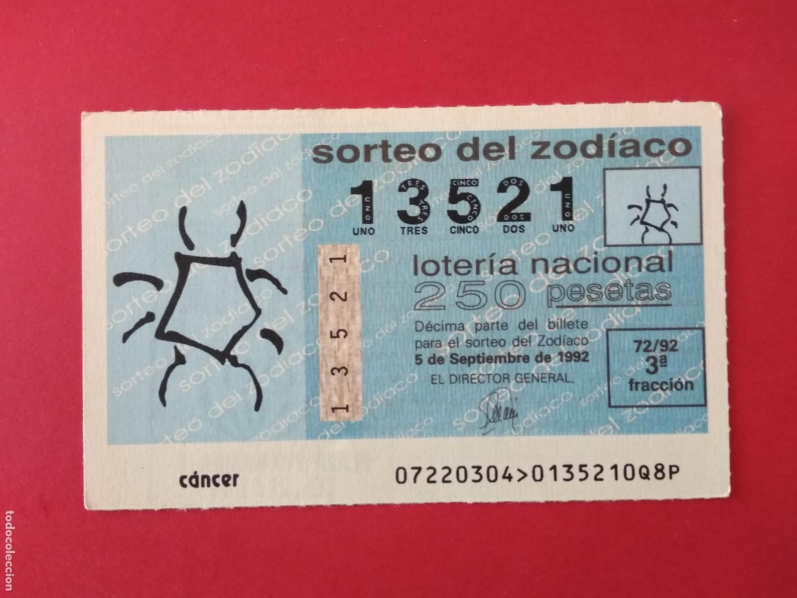 Loter&iacute;a nacional: DECIMO DE LOTERIA NACIONAL A&Ntilde;O 1992 SORTEO DEL ZODIACO N&ordm; 72 CANCER