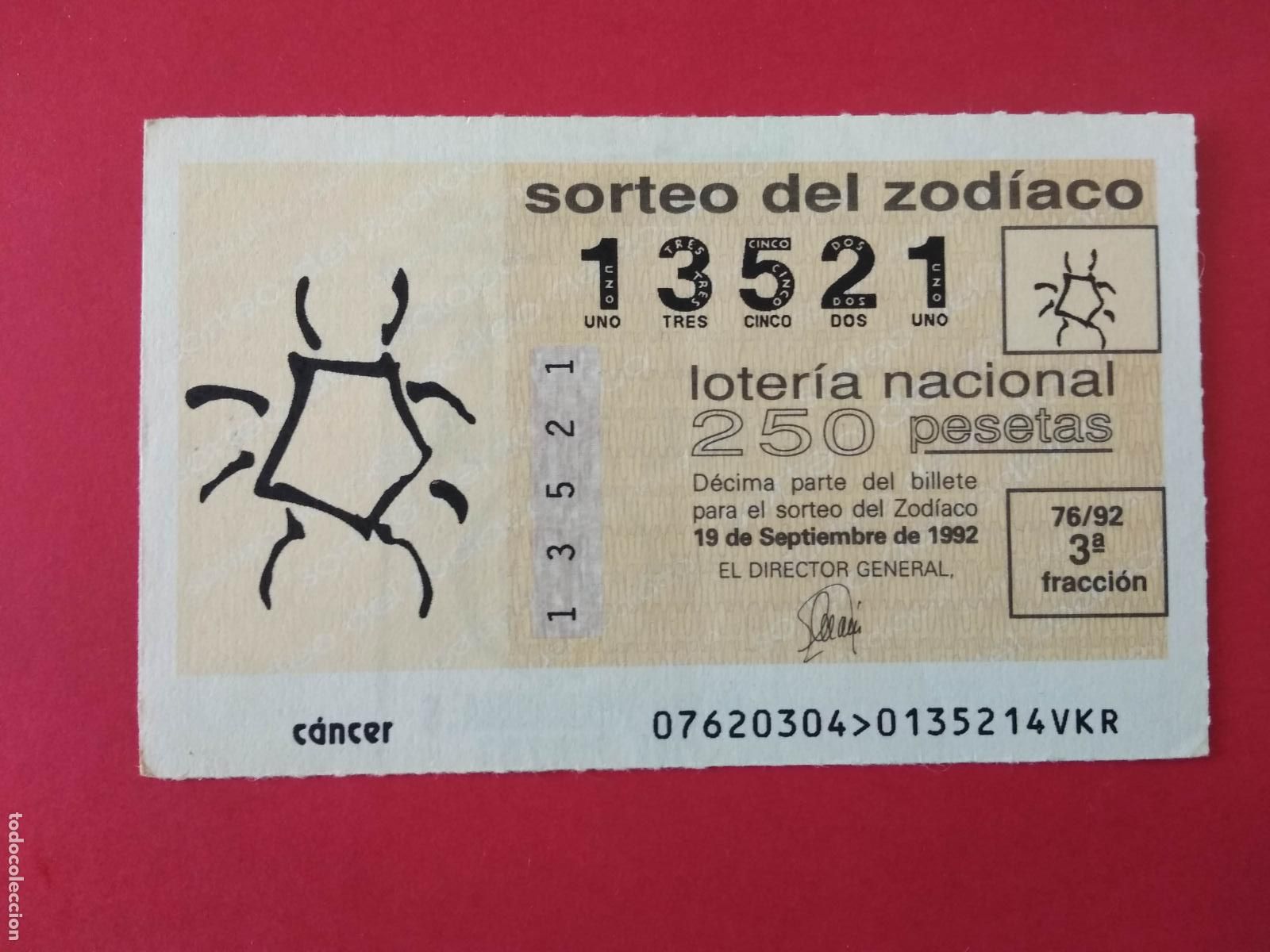 Loter&iacute;a nacional: DECIMO DE LOTERIA NACIONAL A&Ntilde;O 1992 SORTEO DEL ZODIACO N&ordm; 76 CANCER