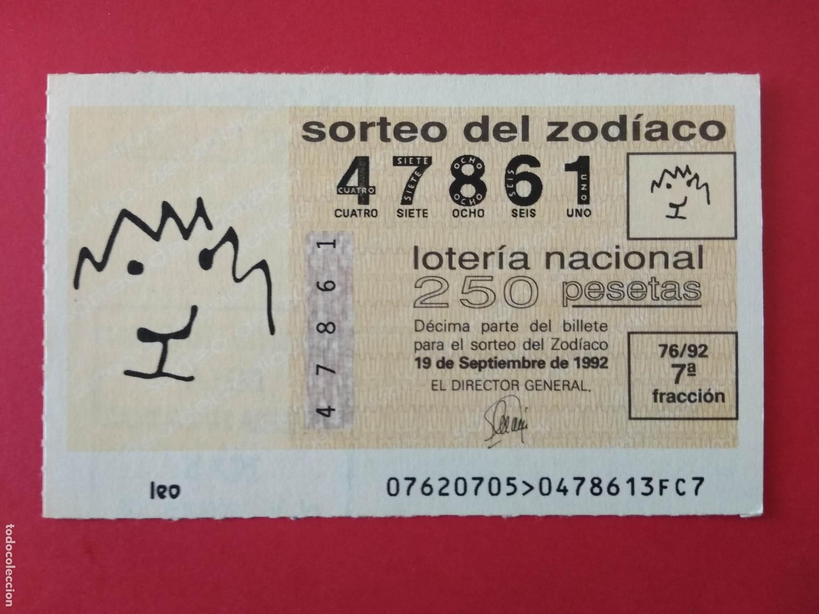 Loter&iacute;a nacional: DECIMO DE LOTERIA NACIONAL A&Ntilde;O 1992 SORTEO DEL ZODIACO N&ordm; 76 LEO