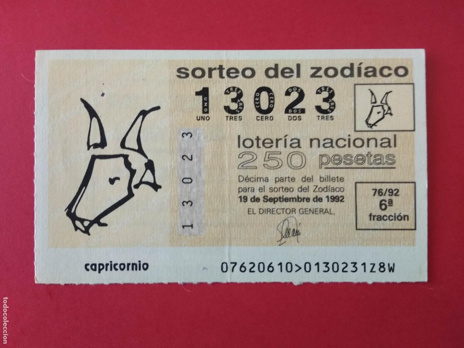 Loter&iacute;a nacional: DECIMO DE LOTERIA NACIONAL A&Ntilde;O 1992 SORTEO DEL ZODIACO N&ordm; 76 CAPRICORNIO