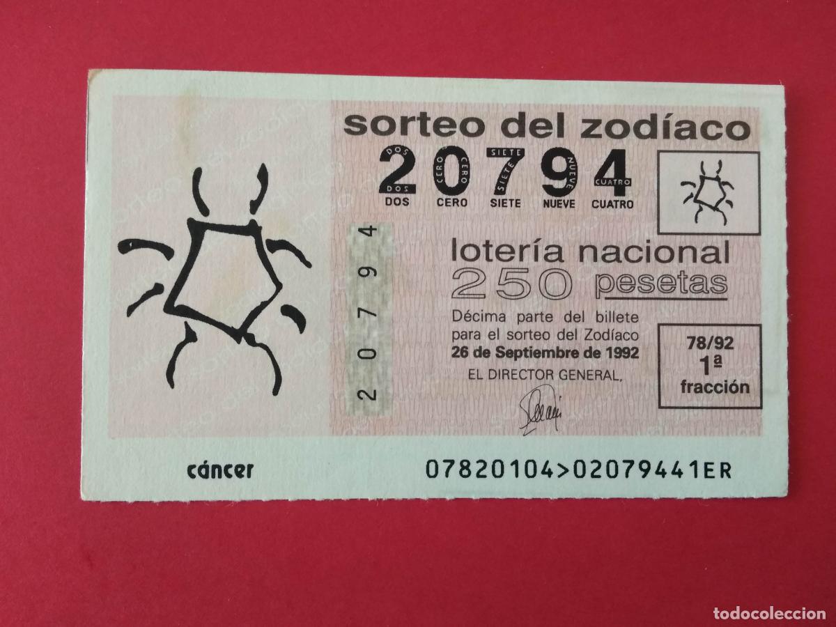 Loter&iacute;a nacional: DECIMO DE LOTERIA NACIONAL A&Ntilde;O 1992 SORTEO DEL ZODIACO N&ordm; 78 CANCER