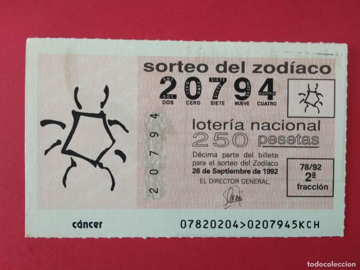 Loter&iacute;a nacional: DECIMO DE LOTERIA NACIONAL A&Ntilde;O 1992 SORTEO DEL ZODIACO N&ordm; 78 CANCER