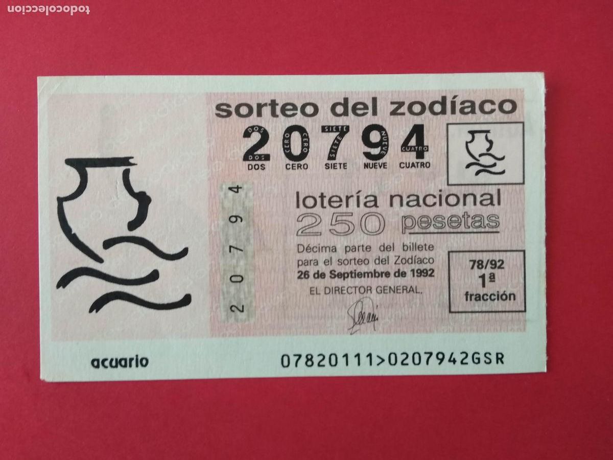Loter&iacute;a nacional: DECIMO DE LOTERIA NACIONAL A&Ntilde;O 1992 SORTEO DEL ZODIACO N&ordm; 78 ACUARIO