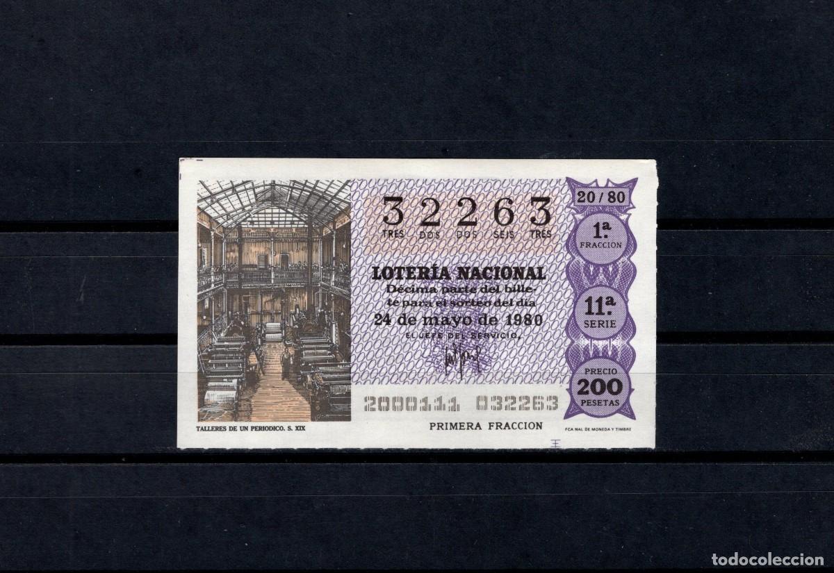 Loter&iacute;a nacional: L. Nacional 24 Mayo 1980. Talleres de un Peri&oacute;dico. N&ordm; 32263. Admon 51. Madrid. Desaparecida.
