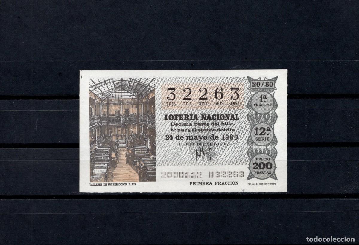 Loter&iacute;a nacional: L. Nacional 24 Mayo 1980. Talleres de un Peri&oacute;dico. N&ordm; 32263. Admon 51. Madrid. Desaparecida.