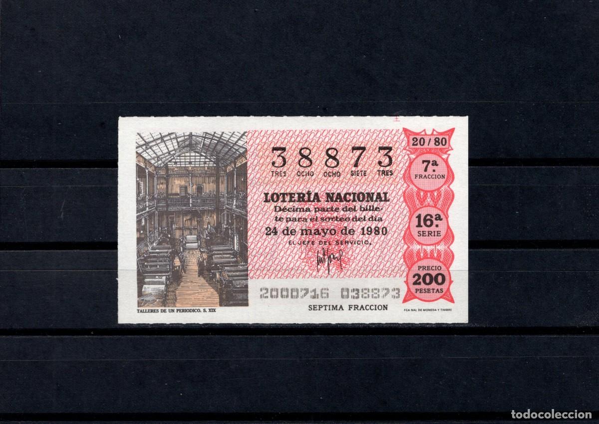 Loter&iacute;a nacional: L. Nacional 24 Mayo 1980. Talleres de un Peri&oacute;dico. N&ordm; 38873. Admon. 125 La Pica en Flandes. Madrid.