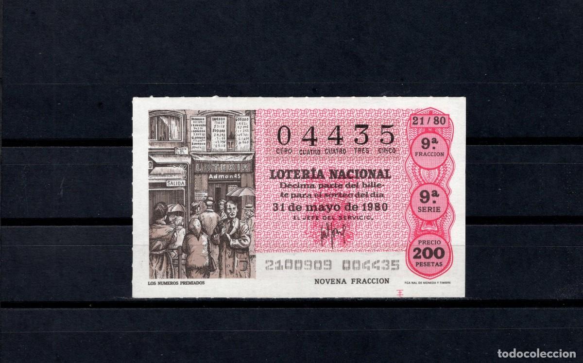 Loter&iacute;a nacional: L. Nacional 31 Mayo 1980. Los N&uacute;meros Premiados. N&ordm; 04435. Admon 136 Ana. Madrid. Desaparecida.