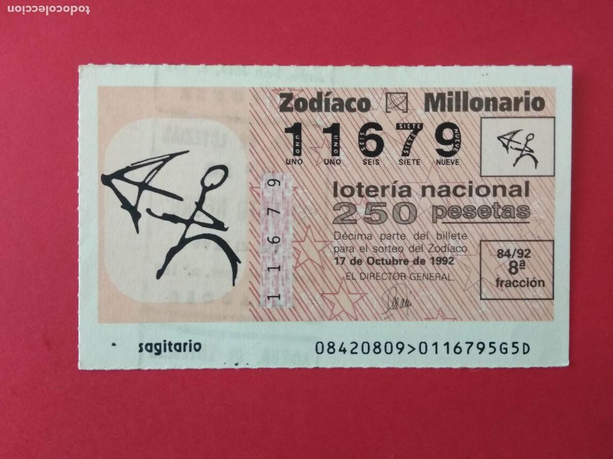 Loterie Nationale: DECIMO DE LOTERIA NACIONAL A&Ntilde;O 1992 SORTEO DEL ZODIACO N&ordm; 84 SAGITARIO