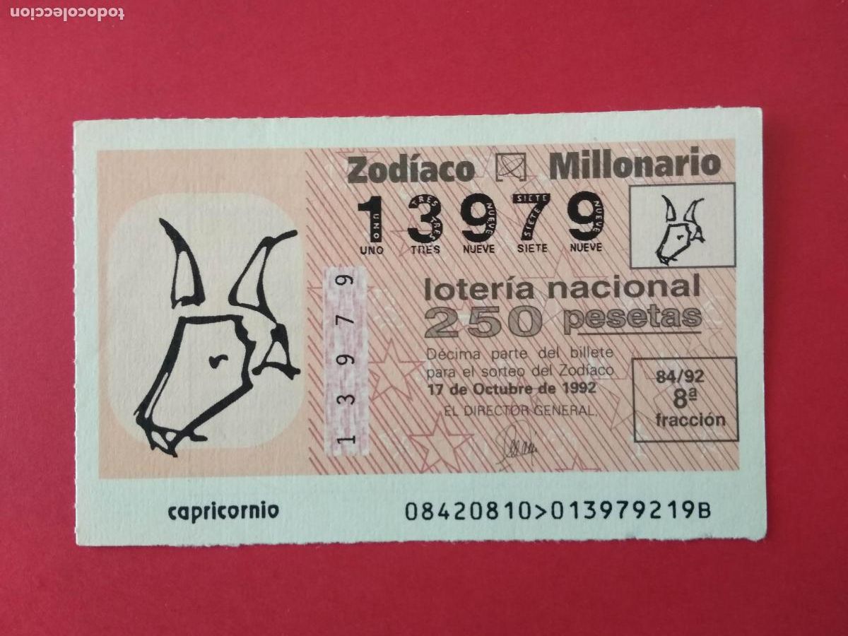 Loterie Nationale: DECIMO DE LOTERIA NACIONAL A&Ntilde;O 1992 SORTEO DEL ZODIACO N&ordm; 84 CAPRICORNIO