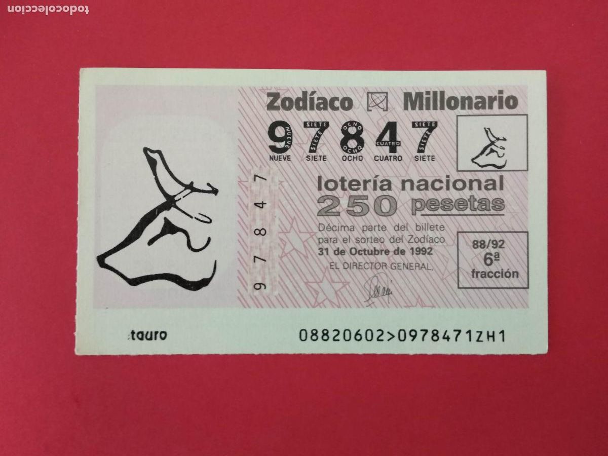 Loterie Nationale: DECIMO DE LOTERIA NACIONAL A&Ntilde;O 1992 SORTEO DEL ZODIACO N&ordm; 88 TAURO